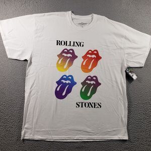 The Rolling Stones Shirt Men's 2XL White Autograph Series Tongue 100% Cotton XXL